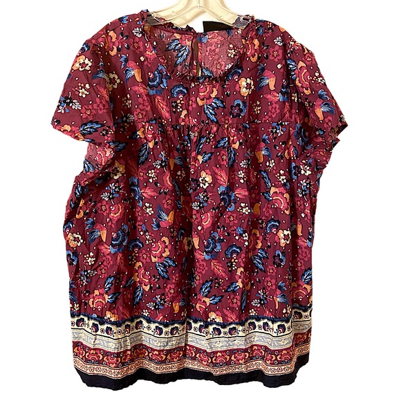 Lane Bryant Tops - Lane Bryant Boho Floral Peasant Blouse Short Sleeve Multicolor Print Size 24